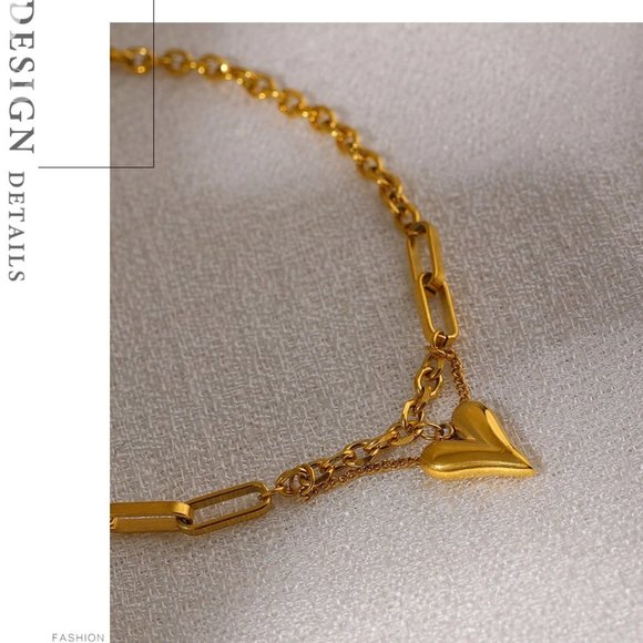 NEW 18K Gold Plated Heart Link Chain Necklace a - Picture 5 of 7